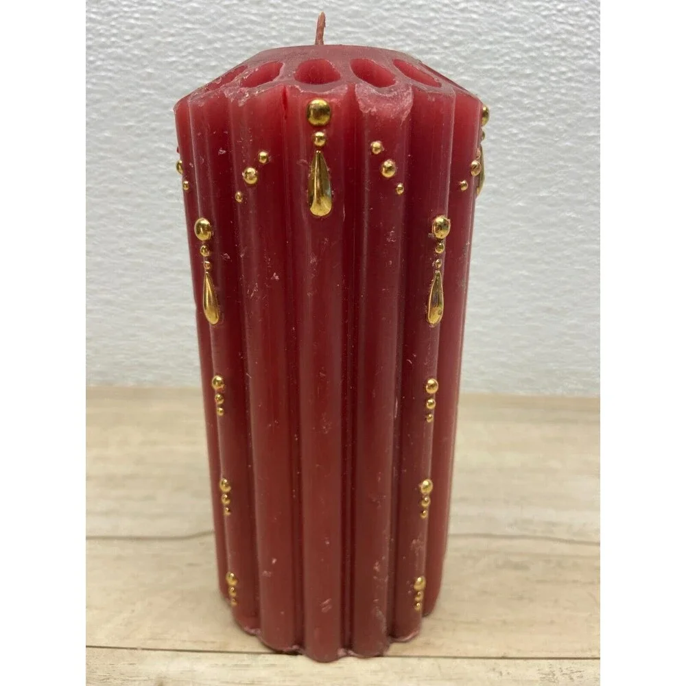 Vtg Red & Gold Pillar Candle 6,5